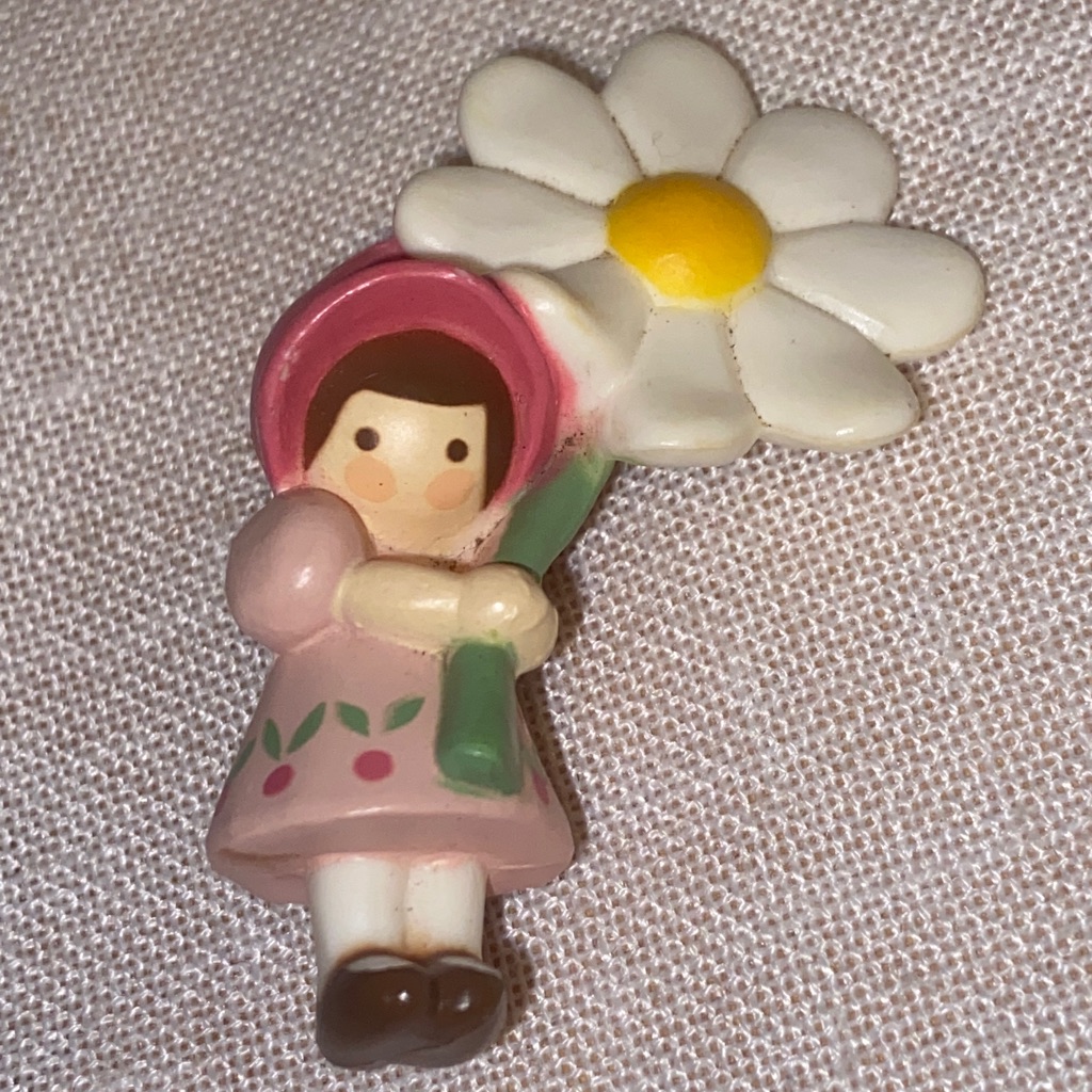 70s Hallmark Vintage Pin Pink Pixie Girl Daisy Flower Collectible Brooch 1970s 8$